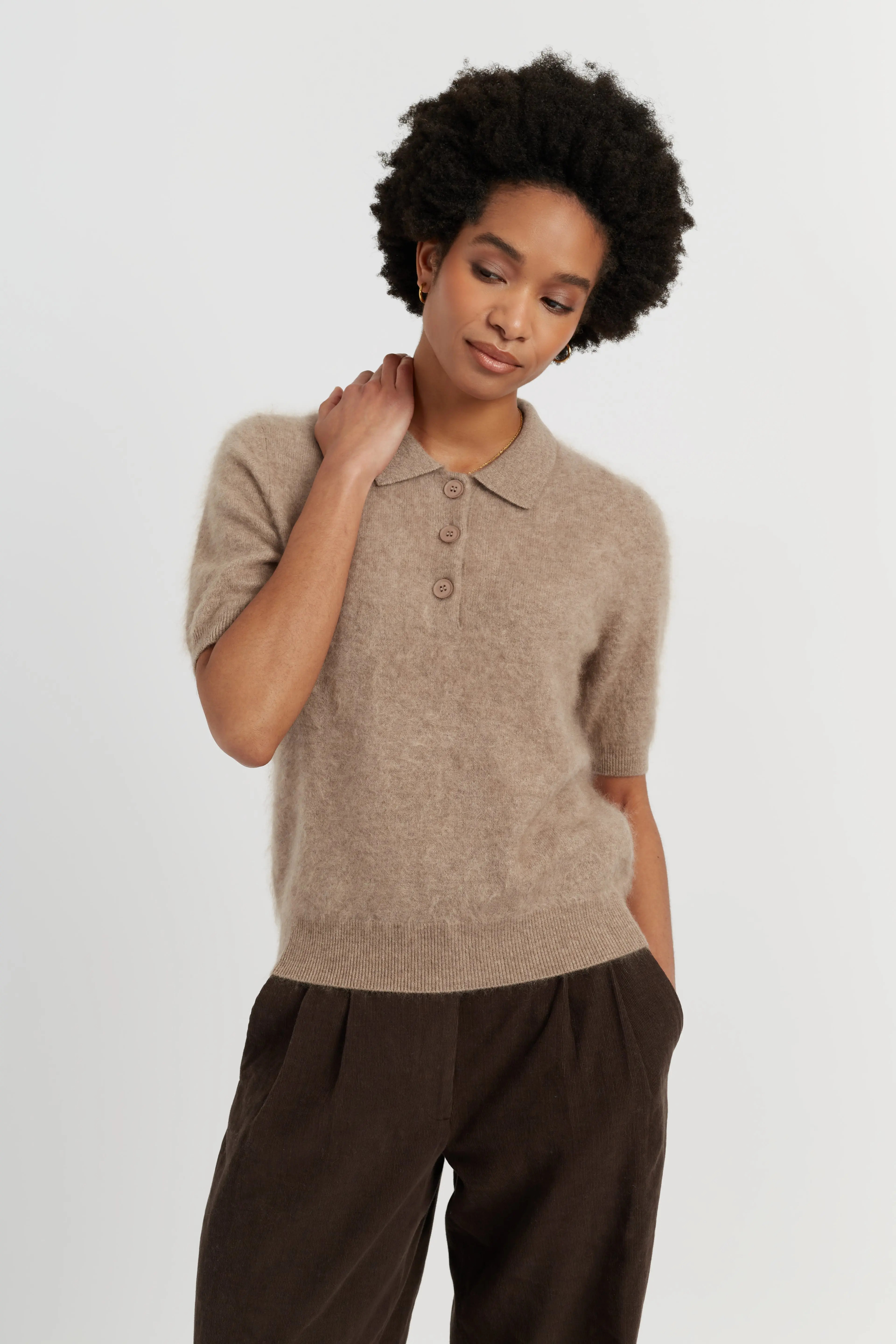Chinti & Parker Brushed Cashmere Polo Tee (Women) | Nordstrom | Nordstrom
