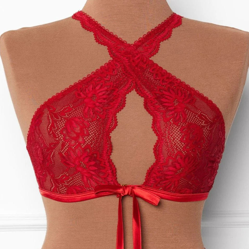 Lacy Crossover Bralette - Red | Mentionables