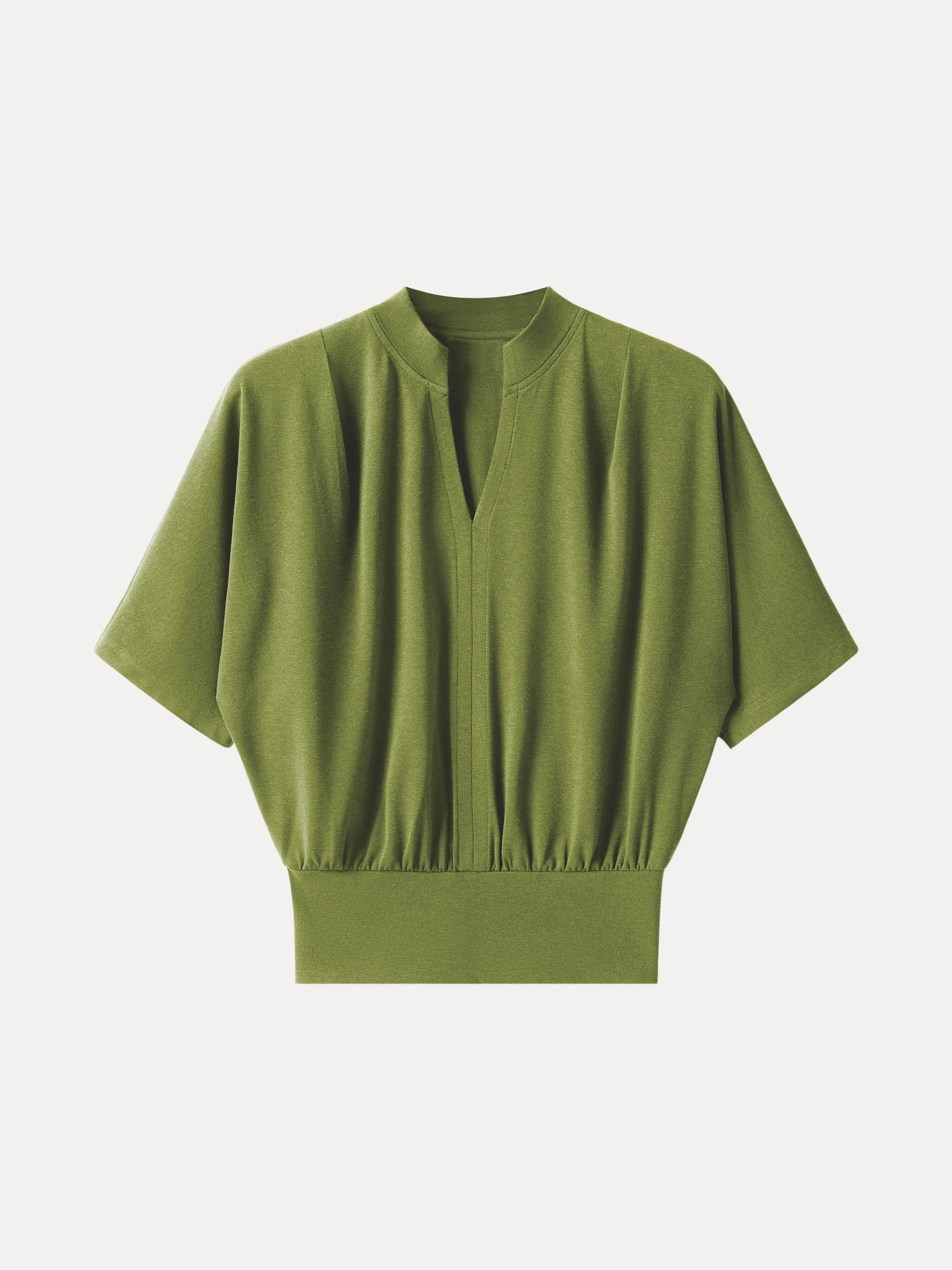 Stand Collar V-Neck Short Sleeve Top - Peri Green / M | OGLmove
