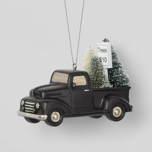Truck with Bottle Brush Tree Christmas Tree Ornament Black - Wondershop&#8482; | Target
