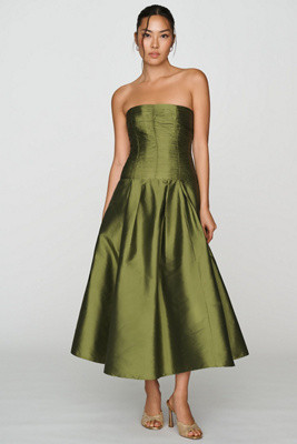 Drop-Waist Satin Midi Dress | Anthropologie (US)