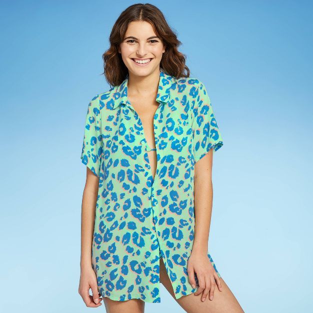Juniors' Button-Up Cover Up Short Sleeve Shirtdress - Xhilaration™ Multi Floral | Target