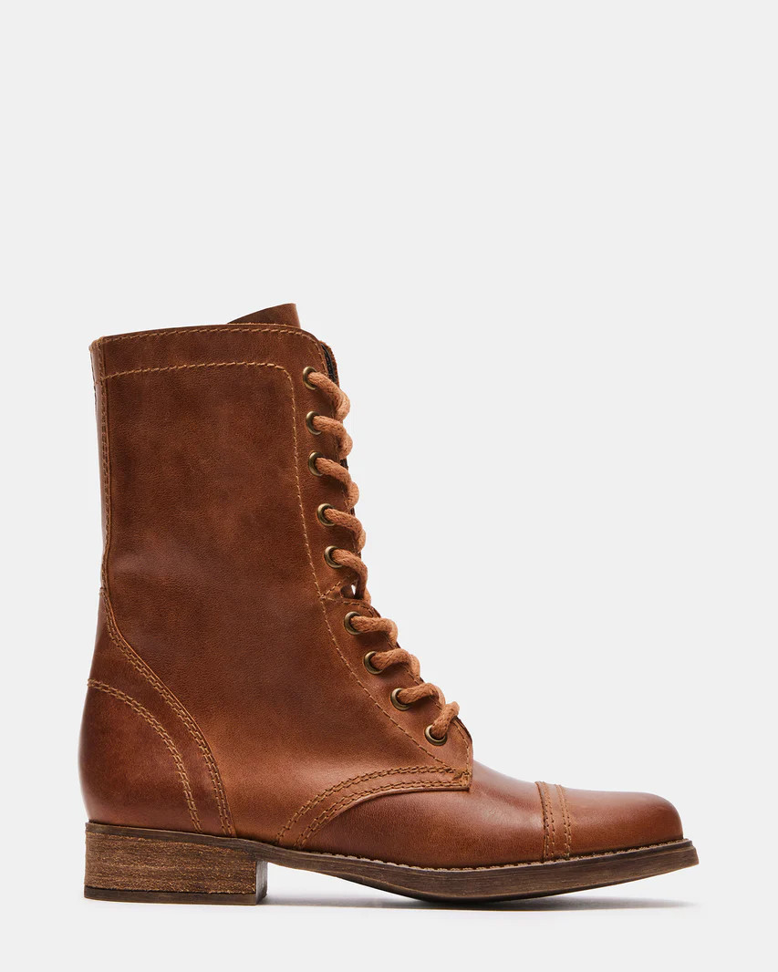 TROOPA3.0 Brown Leather Moto Combat Ankle Boot | Women's Booties | Steve Madden (US)