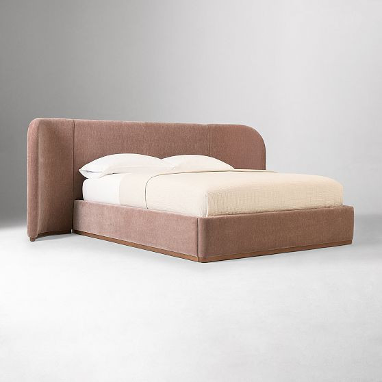 Julianne Winged Bed Upholstered Modern Chenille, Rosewood, Queen | West Elm (US)