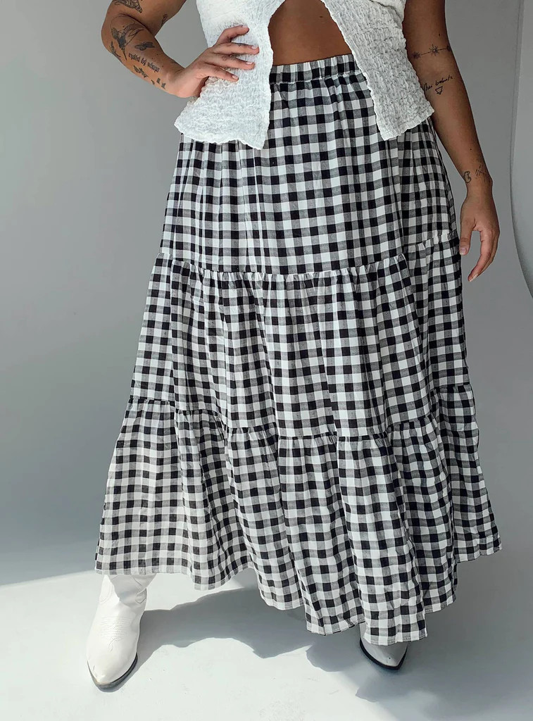 Hale Midi Skirt Black / White Curve | Princess Polly US