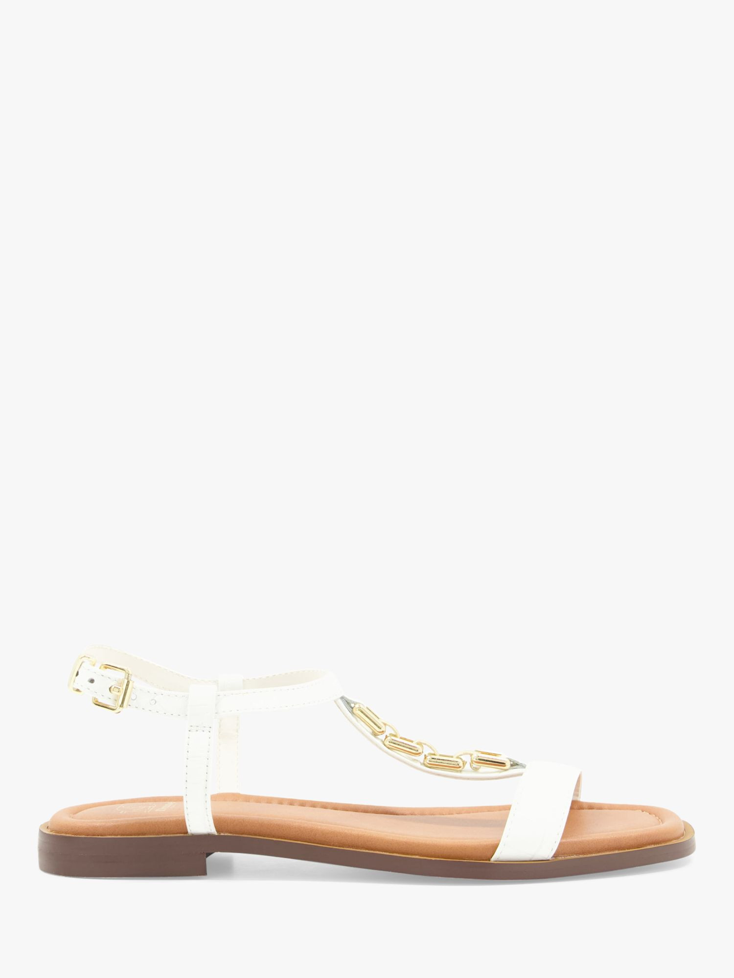 DuneLotty Chain Leather Sandals, White | John Lewis (UK)