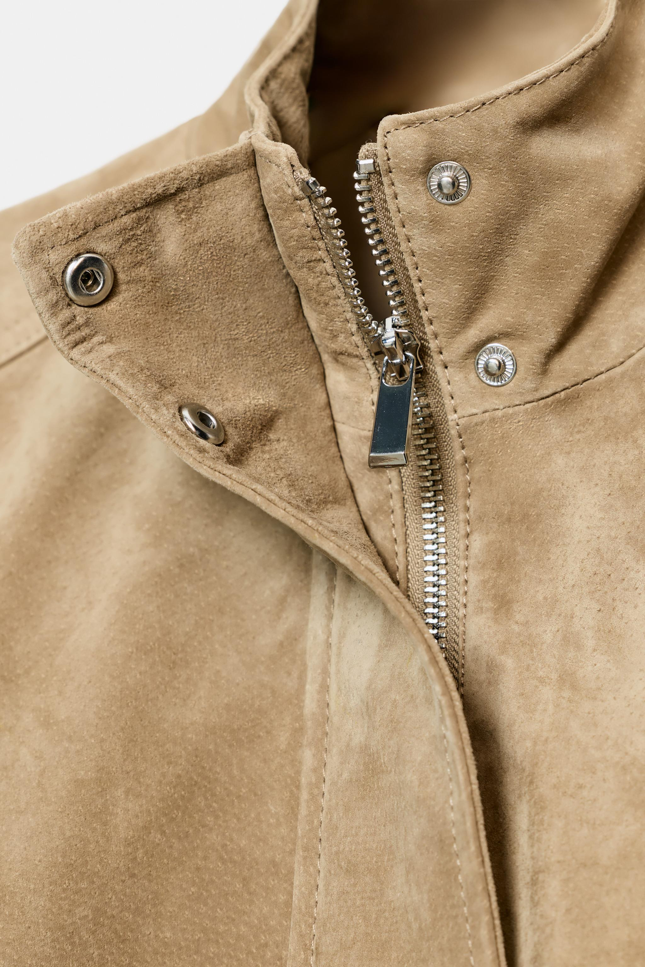 100% SUEDE LEATHER HIGH COLLAR JACKET | Zara US