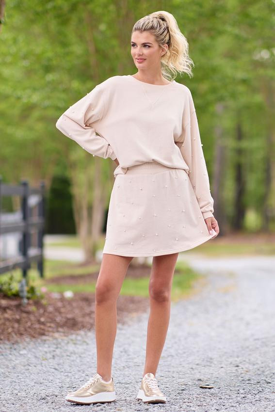 French Terry Pearl Embellished Skort | Cato Fashions