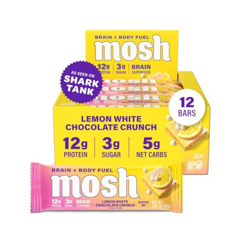 MOSH Lemon White Chocolate Keto Protein Bars, High Fiber, Low Carb, Gluten Free, High Protein, Brain Healthy Snack, 12 Count | Amazon (US)