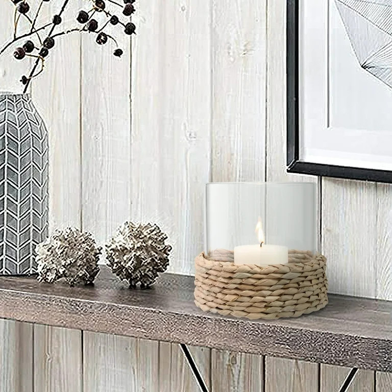 Better Homes & Gardens Decorative Hyacinth Hurricane Pillar Candle Holder, Brown | Walmart (US)