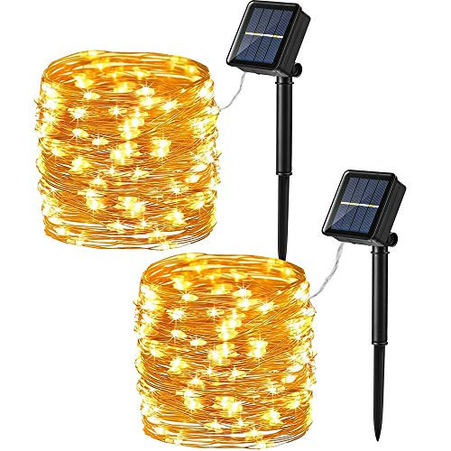 Brizled Solar Fairy Lights Outdoor, 2-Pack Total 200 LED 66FT Solar String Lights, 8 Modes Solar Twinkle Light, Waterproof Outside Fairy Light String for Garden Party Tree Christmas Decor, Warm White | Amazon (US)