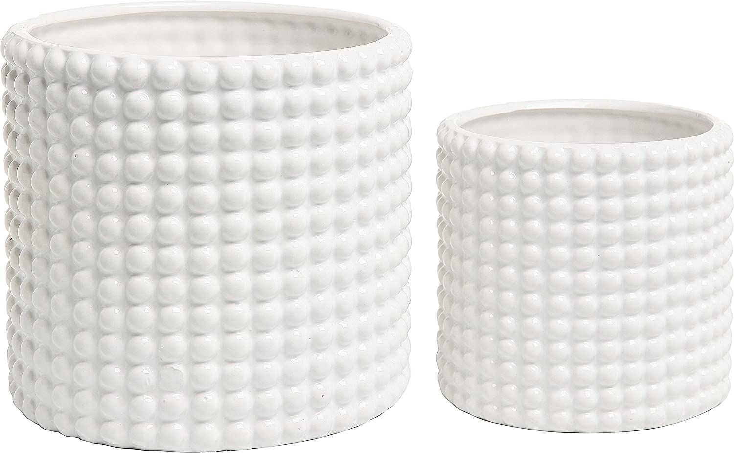 Set of 2 White Ceramic Vintage-Style Hobnail Textured Flower Planter Pots/Storage Jars | Amazon (US)