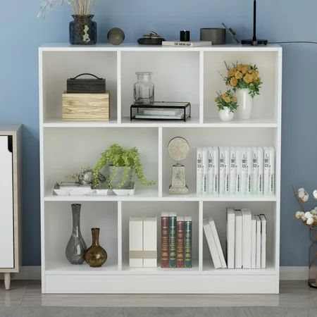 Bookshelf Cube Storage Organizer Modern Wood 3 Tier Bookcase Open Shelf Free Standing White Display  | Walmart (US)