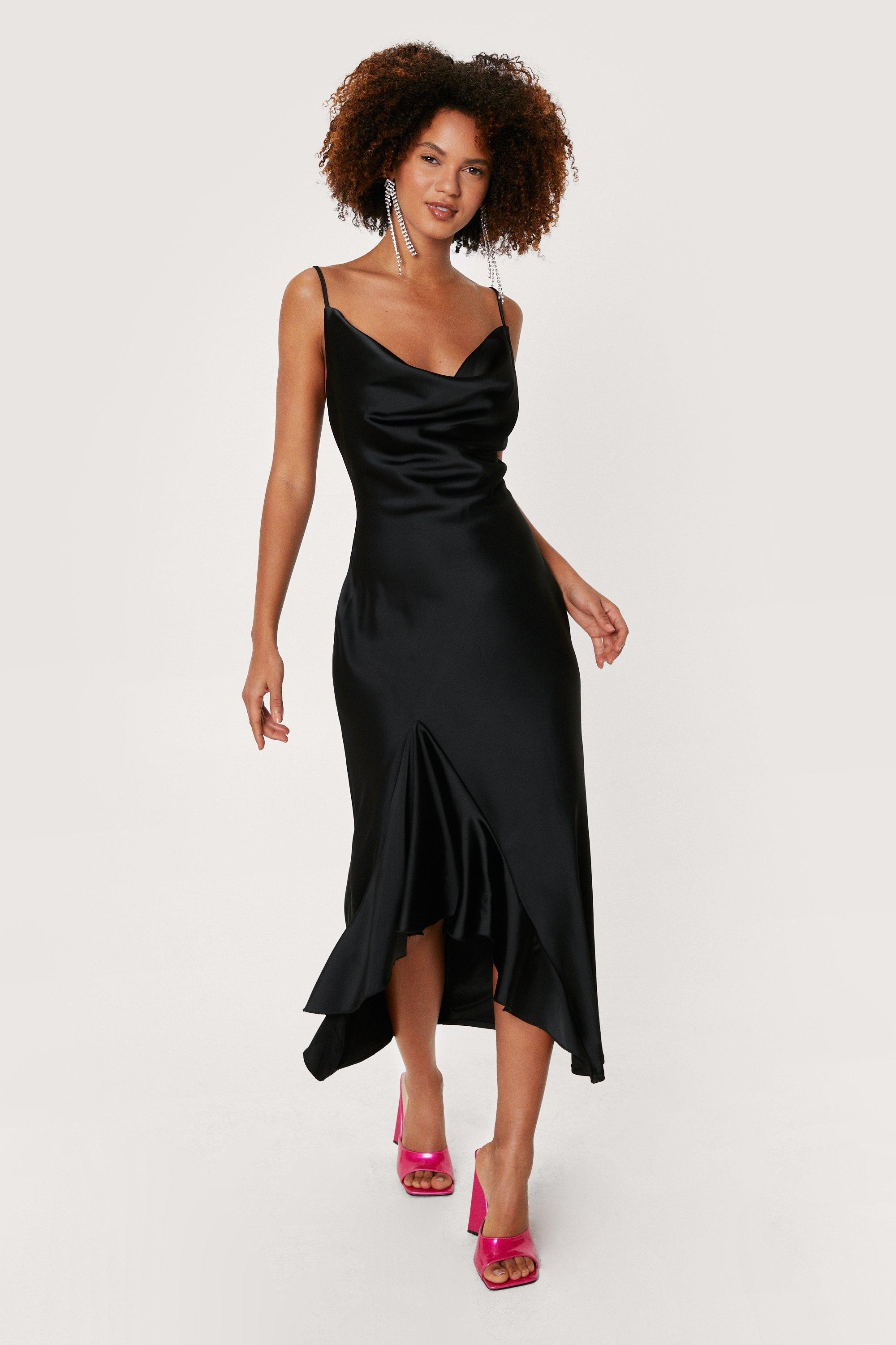Satin Cowl Neck Ruffle Hem Midi Dress | Nasty Gal (US)