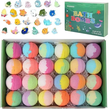 Vremou Kids Bath Bombs, 24 Pack Bath Bombs for Kids with Surprise Inside, Natural Organic Kids Bubble Bath Fizzy for Girls Boys with Bath Toys Inside | Walmart (US)