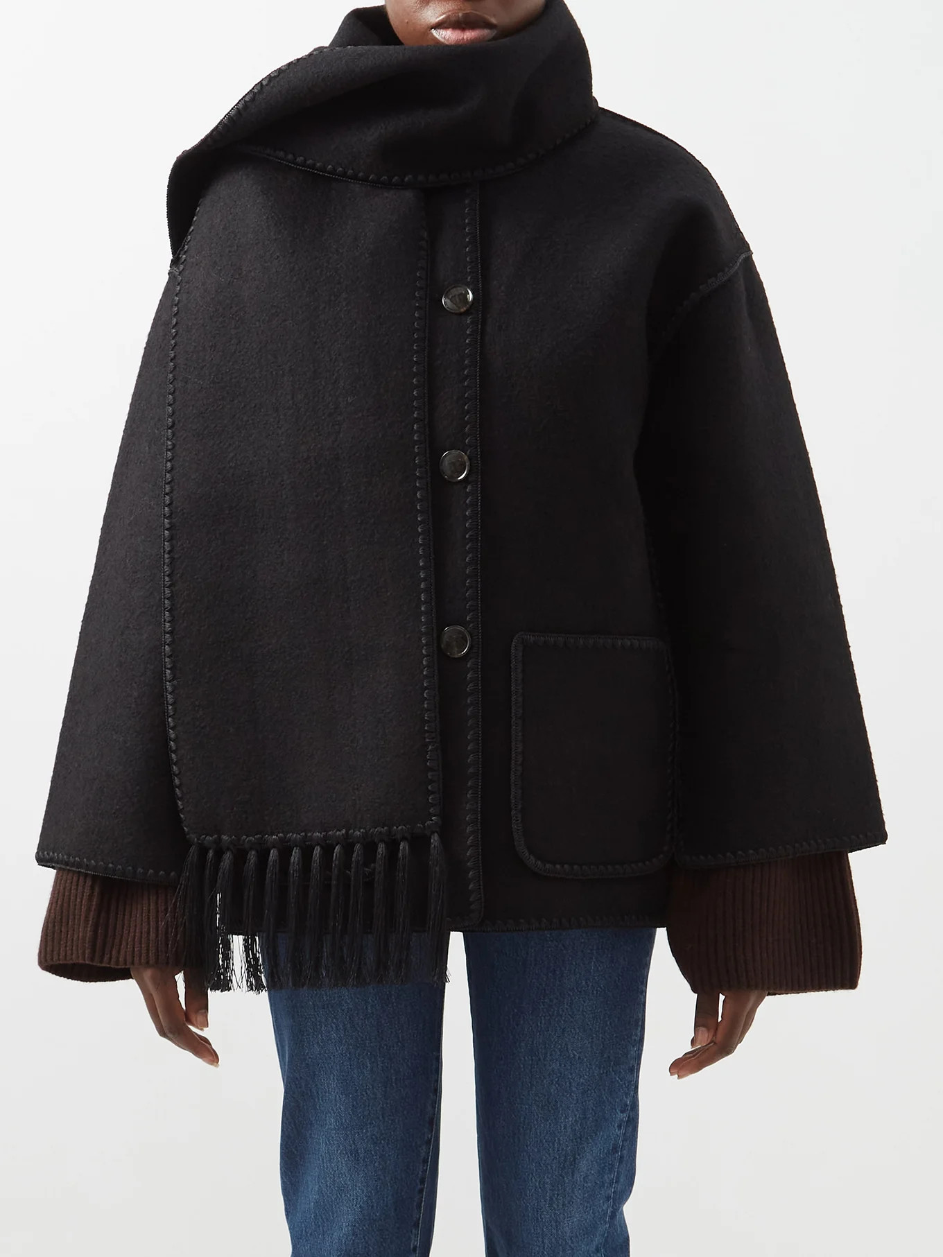 Embroidered scarf-neck wool-blend jacket | Toteme | Matches (UK)