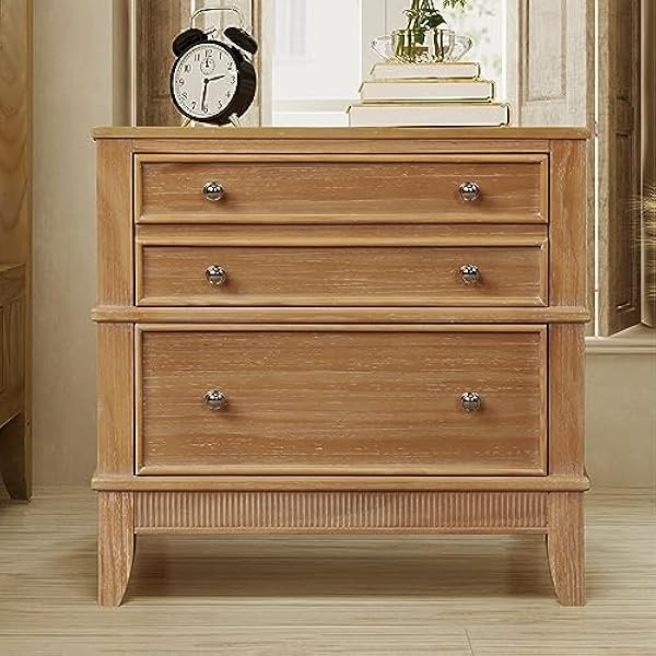 Knocbel Rustic 3-Drawer Nightstand, Solid Wood Sofa Side End Table Bedside Night Stand with Silver Finish Handles, 27.3" L x 17.3" W x 26" H (Hazel) | Amazon (US)