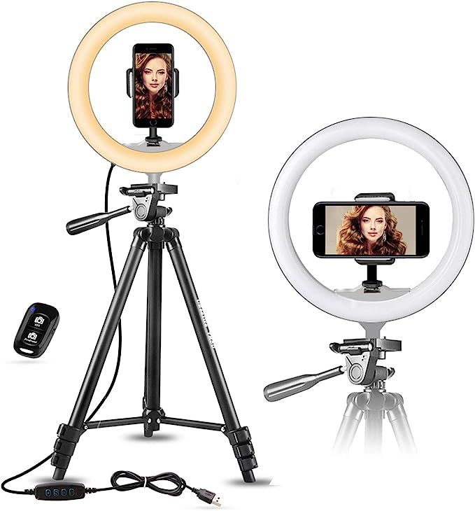 UBeesize 10" Selfie Ring Light with 50" Extendable Tripod Stand & Flexible Phone Holder for Live ... | Amazon (US)