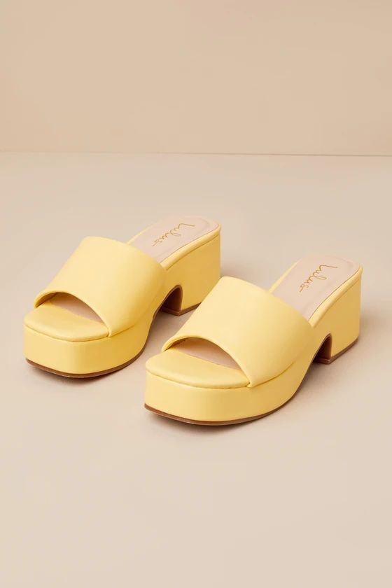 Etain Butter Yellow Platform Slide Sandals | Lulus