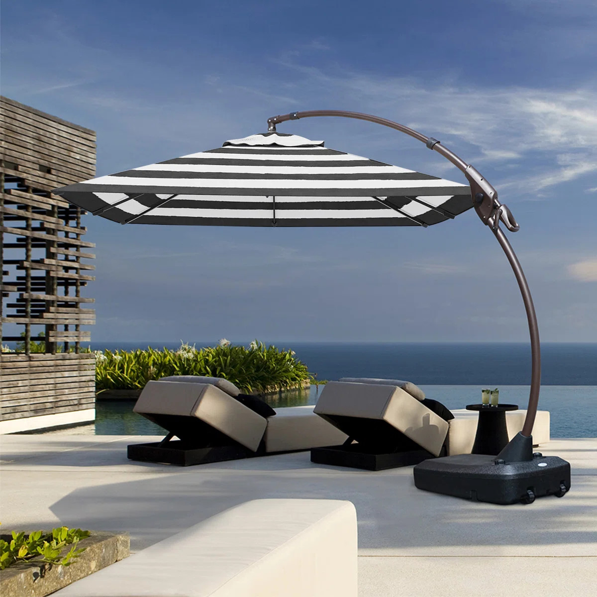 Vanelope 10' W 10' D Cantilever Striped Umbrella with Base | Wayfair North America
