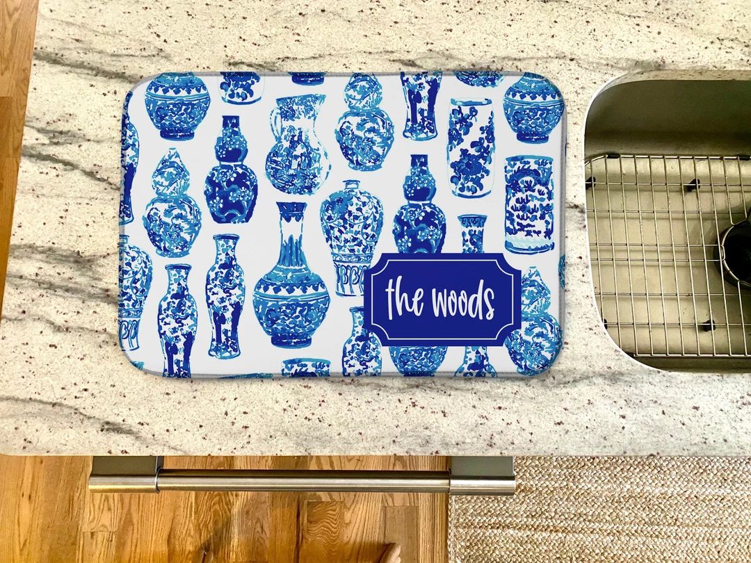 Custom Dish Mat, Ginger Jar Personalized Drying Mat, Monogrammed Kitchen Decor, Custom Dish Dryin... | Etsy (US)