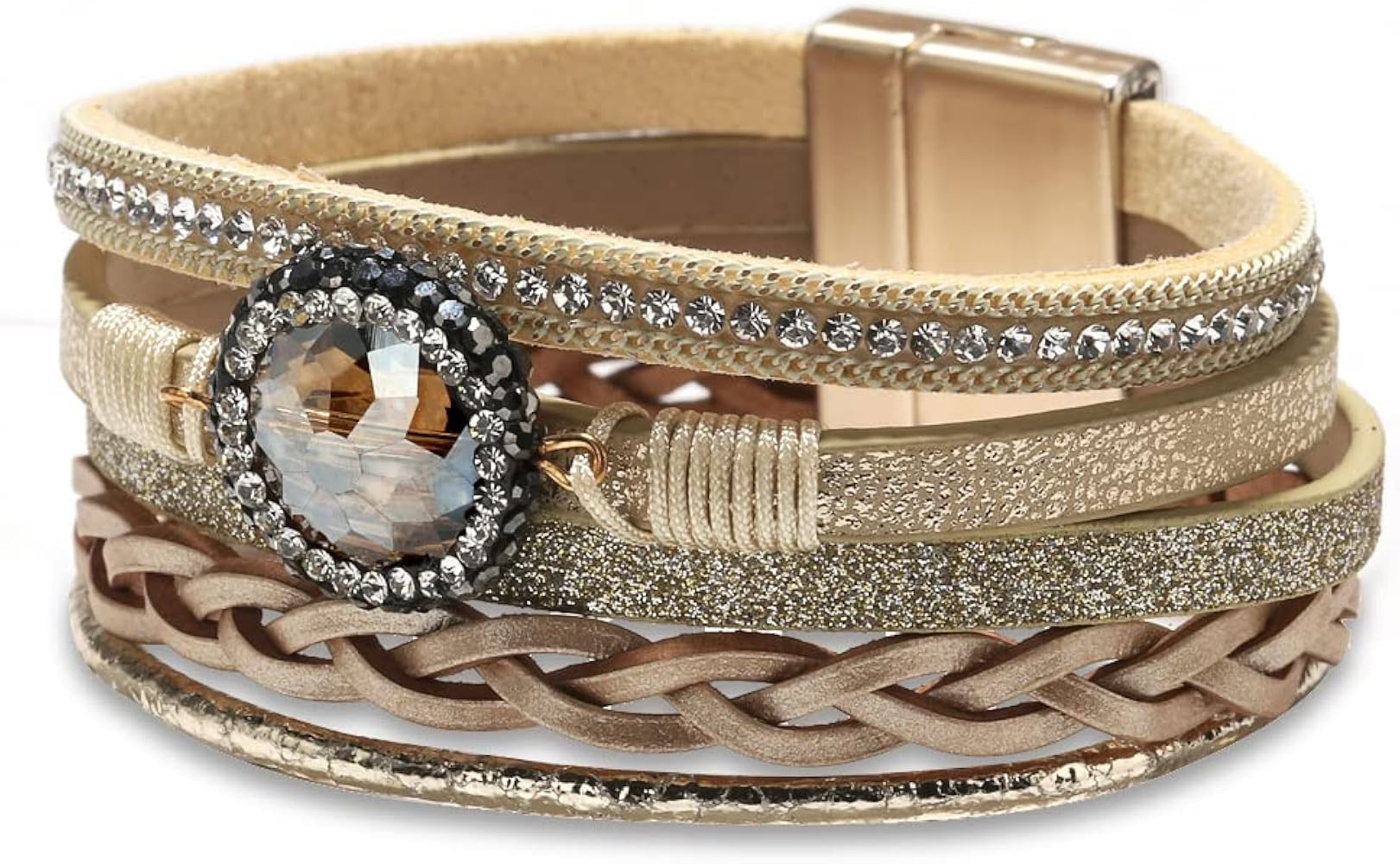 Fesciory Leopard Bracelet for Women, Boho Leather Wrap Multi-Layer Pearl Crystal Bracelet Bangle ... | Amazon (US)