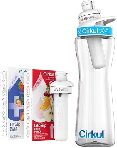 Cirkul 22 oz Plastic Water Bottle Starter Kit with Blue Lid With 1 Fruit Punch & 1 Mixed Berry Cartridge - Great for staying hydrated. | Amazon (US)