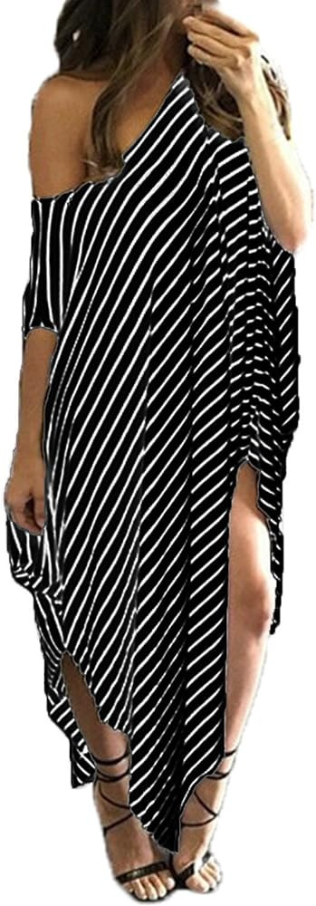 Kidsform Women Maxi Dress Striped Long Dresses Casual Loose Kaftan Oversized Round Neck Sundress | Amazon (US)