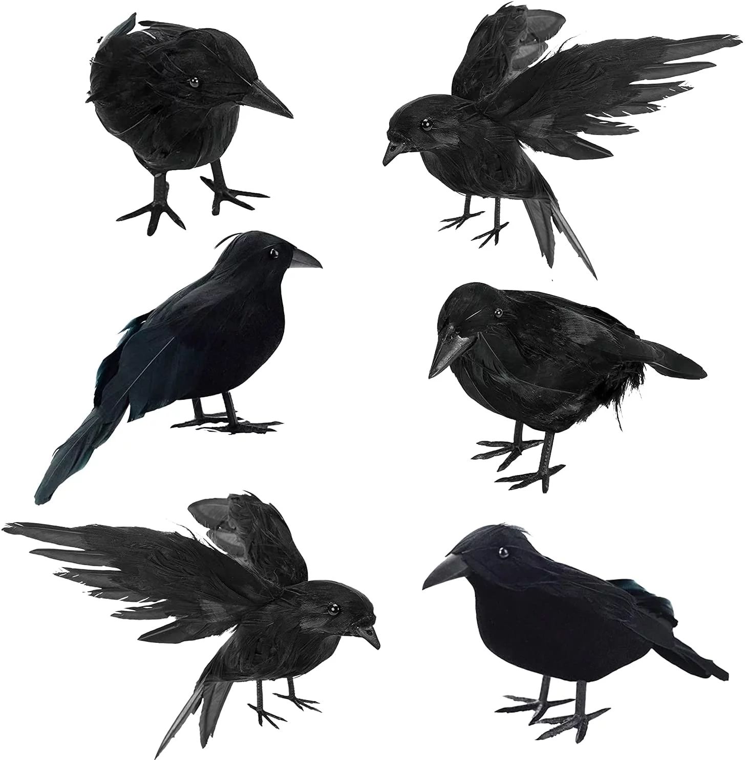 Susenc 6 Pcs Halloween Black Crows Feathered Crows Realistic Looking Ravens Large Handmade Black ... | Walmart (US)