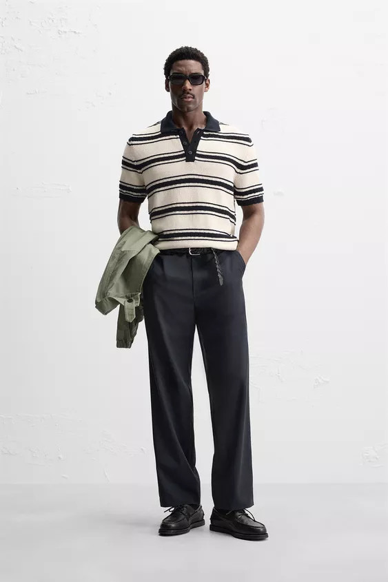 JACQUARD STRIPED KNIT POLO | Zara US