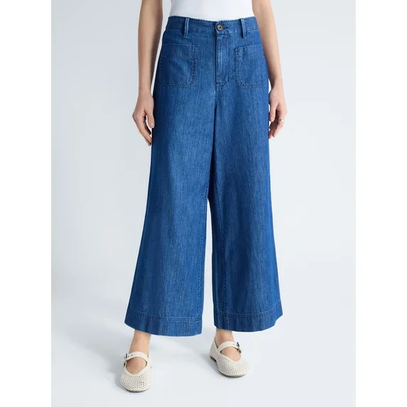 Free Assembly Women's and Women's Plus Wide Leg Cropped Pants with Patch Pockets, 26" Inseam, Siz... | Walmart (US)