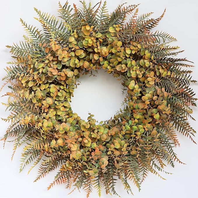 26" Fall Wreath for Front Door - Large Artificial Eucalyptus and Fake Ferns Leaves Outdoor Wreath... | Amazon (US)