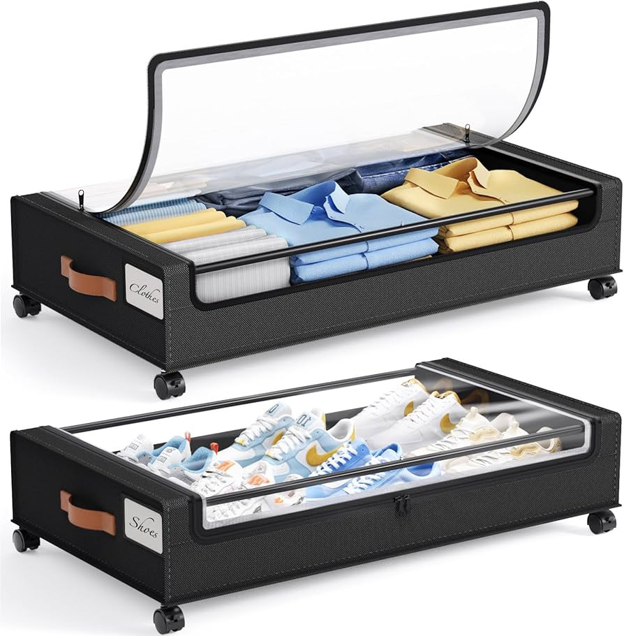 Yecaye Under Bed Storage with Wheels, 2 Pack Under Bed Storage Containers, Under Bed Shoe Storage... | Amazon (US)