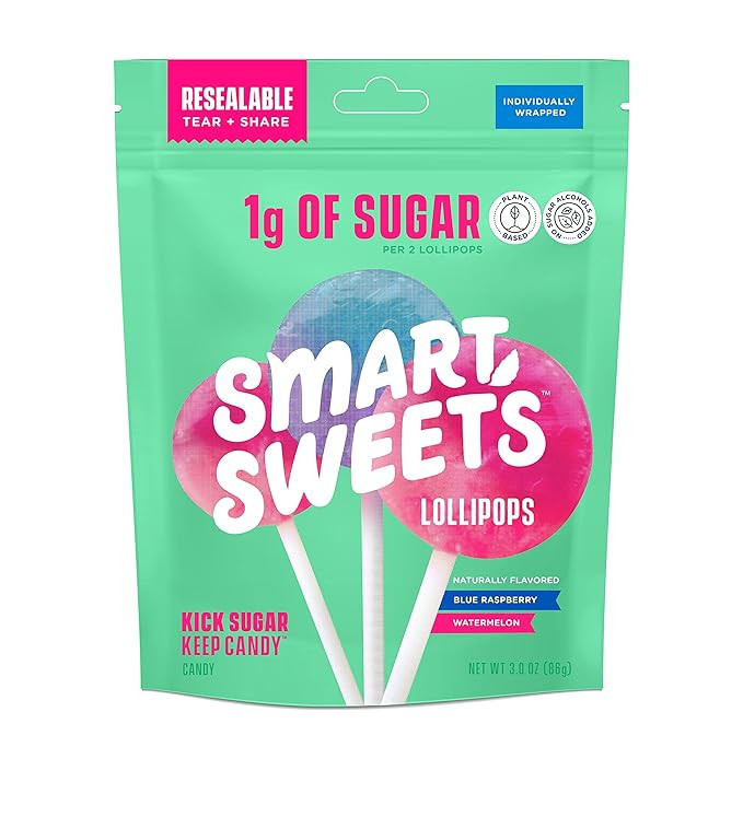 SmartSweets Lollipops, 3oz, Blue Raspberry & Watermelon Flavors, Hard Candy with Low Sugar (1g), ... | Amazon (US)