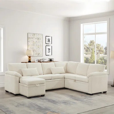 L-Shaped Chenille Corner Sectional Sofa with Storage Seat and Storage Footstool | Wayfair North America