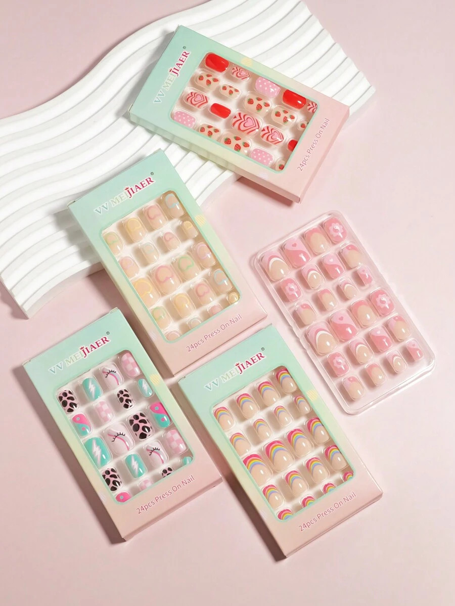 VV MEI JIA ER 5Packs(120Pieces-Strawberry/Rainbow/Heart/French/Animal) Cute Design Small Size Pre... | SHEIN