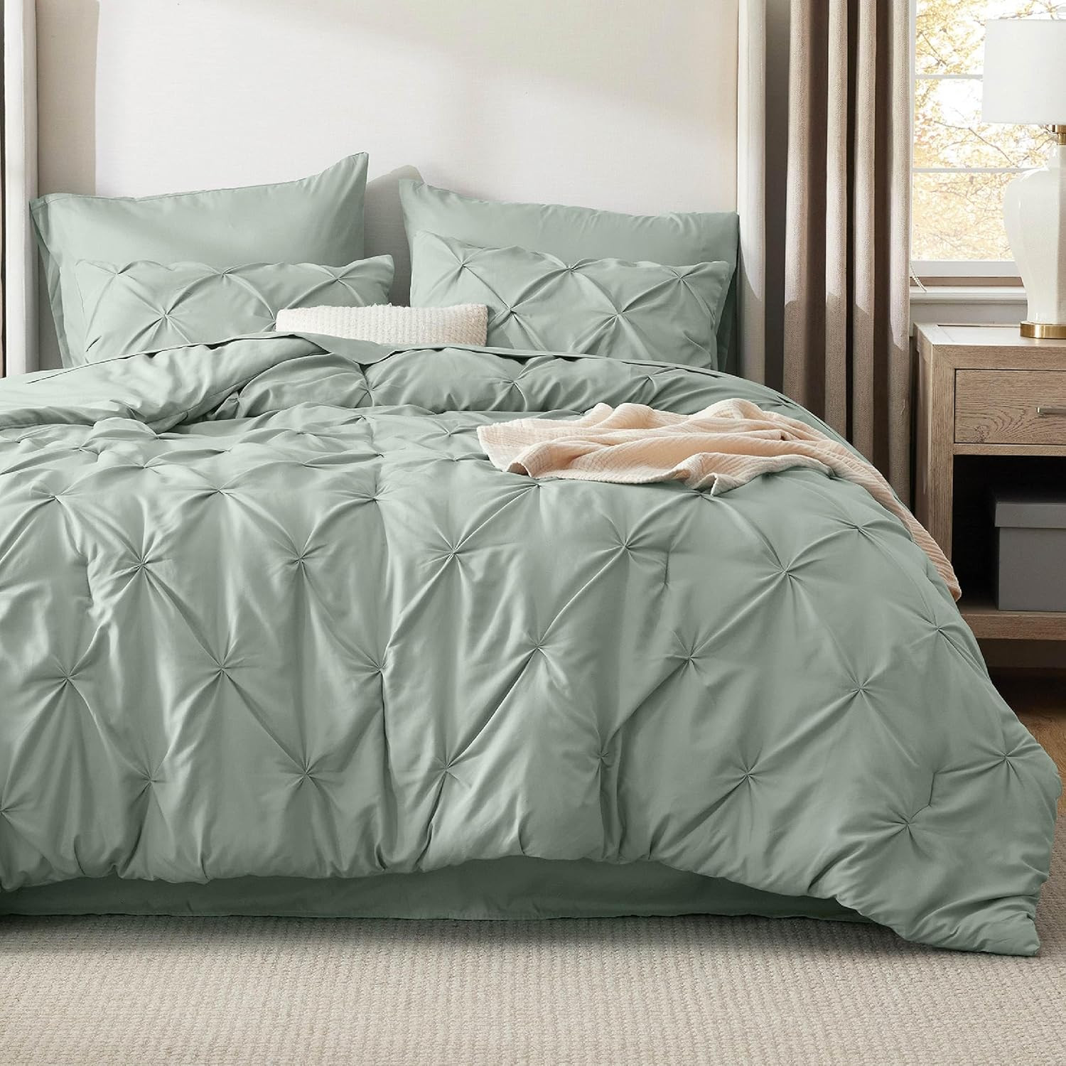 Bedsure King Size Comforter Set Sage Green - Bed in a Bag King Size 7 Pieces, GentleSoft™ Pintu... | Amazon (US)