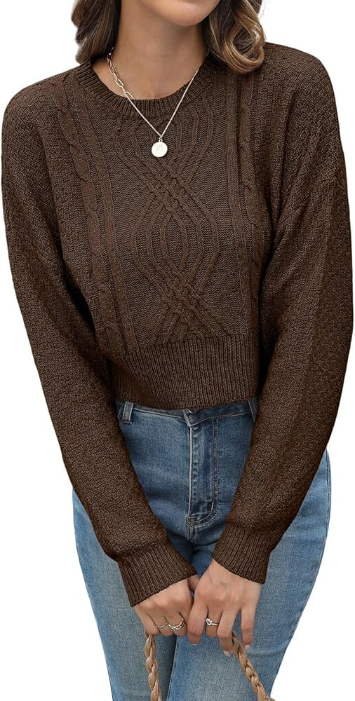 JINKESI Women's Crewneck Long Sleeve Cropped Sweater 2024 Fall Trendy Casual Soft Ribbed Knit Pul... | Amazon (US)