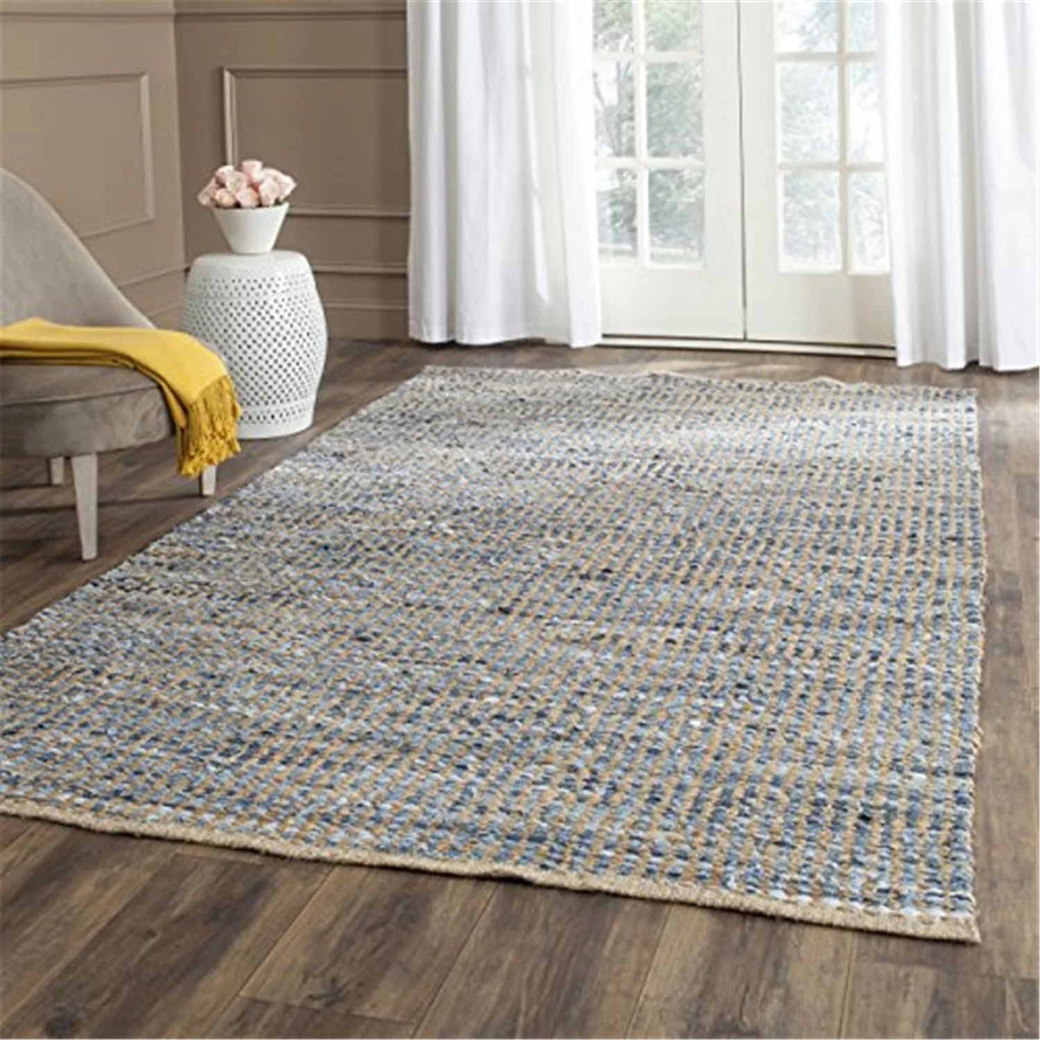 SAFAVIEH Cape Cod Beuregard Braided Striped Jute Area Rug, Natural/Blue, 4' x 6' | Walmart (US)