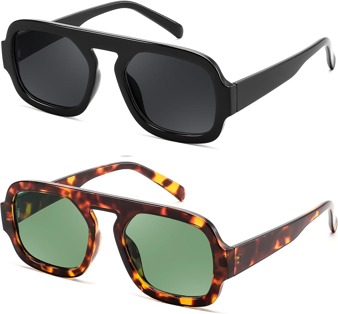 FEISEDY Gafas de sol de aviador cuadradas de moda para mujer, estilo vintage de los años 70 con ... | Amazon (US)