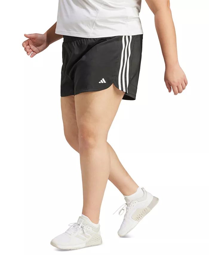 Plus Size Pacer Training 3-Stripes Woven High-Rise Shorts | Macy's