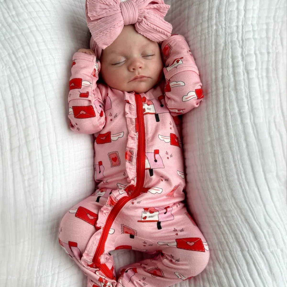 2-Way Ruffle Zip Footie, Love Letters | SpearmintLOVE