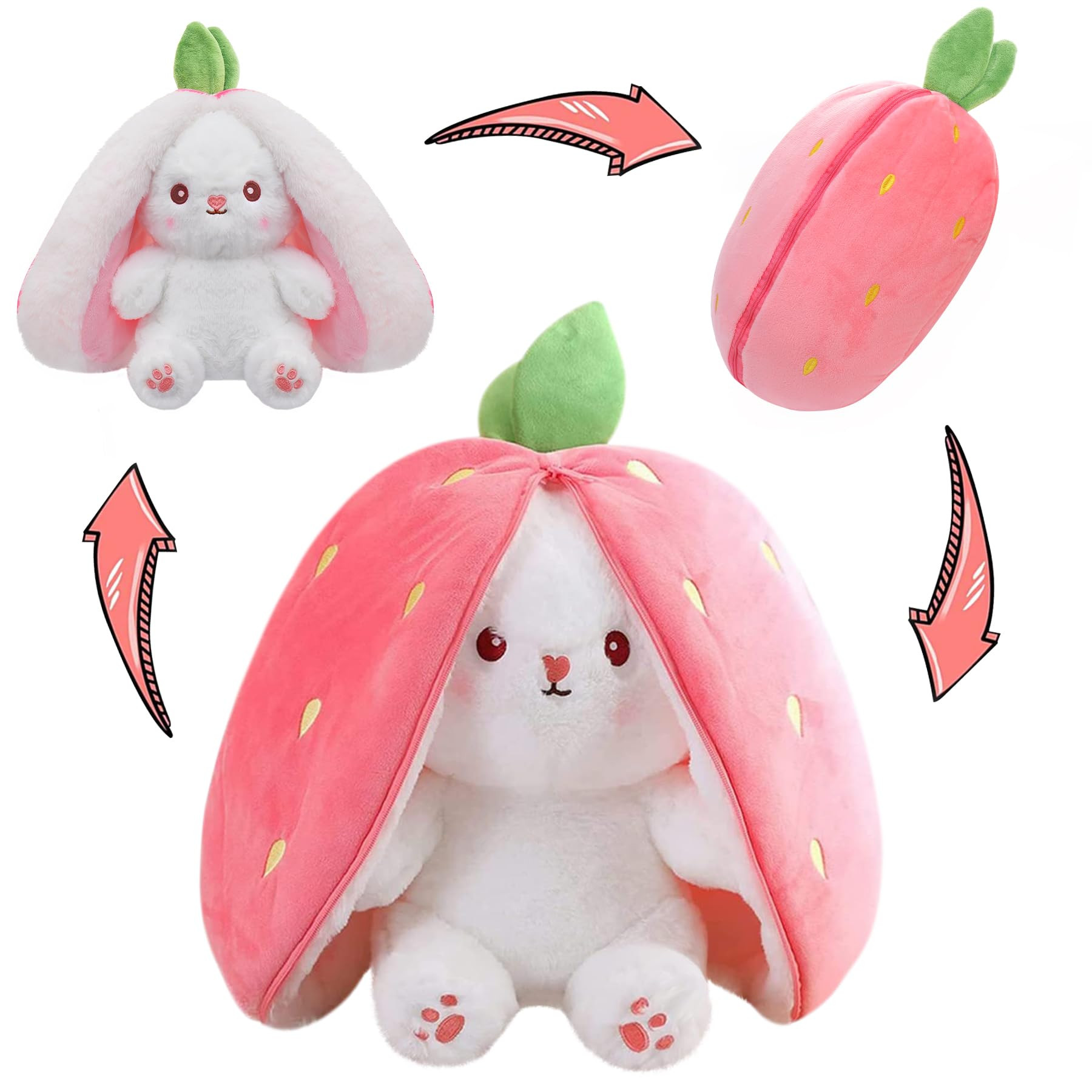 MIAODAM Bunny Stuffed Animal Reversible Cuddle Bunny Stuffed,Strawberry Bunny Transformed Rabbit ... | Amazon (US)