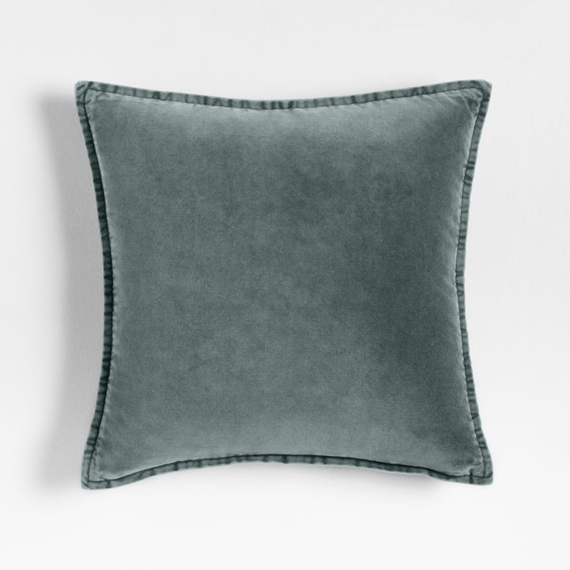 Relaxed Washed Organic Cotton Velvet 20"x20" Teal Blue Throw Pillow Cover + Reviews | Crate & Bar... | Crate & Barrel