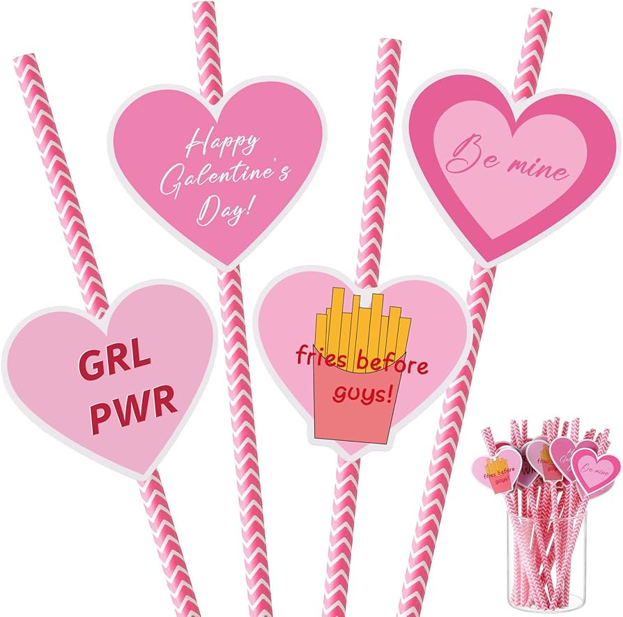 Potchen 48 Pcs Galentines Day Paper Straws Be My Galentine Paper Straw Decor Galentine's Party De... | Amazon (US)