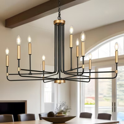 LNC Ukiiyoa  9-Light 38.5" Modern  Candle Oversizded Chandelier,Black and Gold | Target