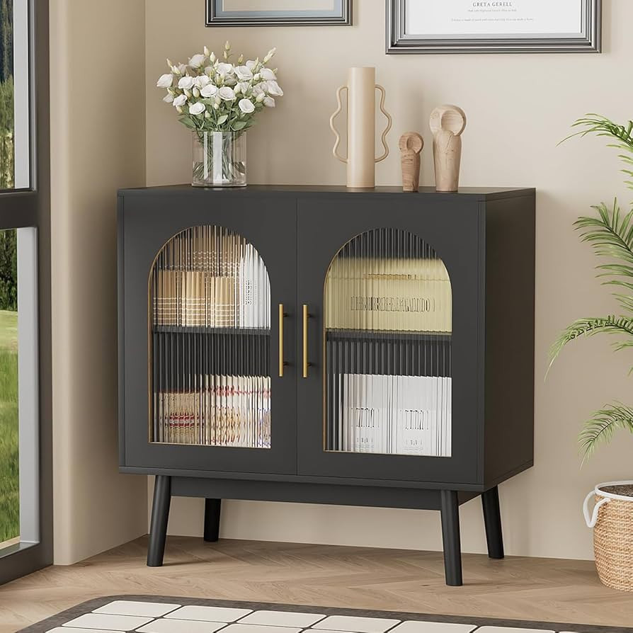 Wananlanen® Sideboard Cabinet Buffet with Storage Kitchen Accent with Glass Doors Black Modern S... | Amazon (US)