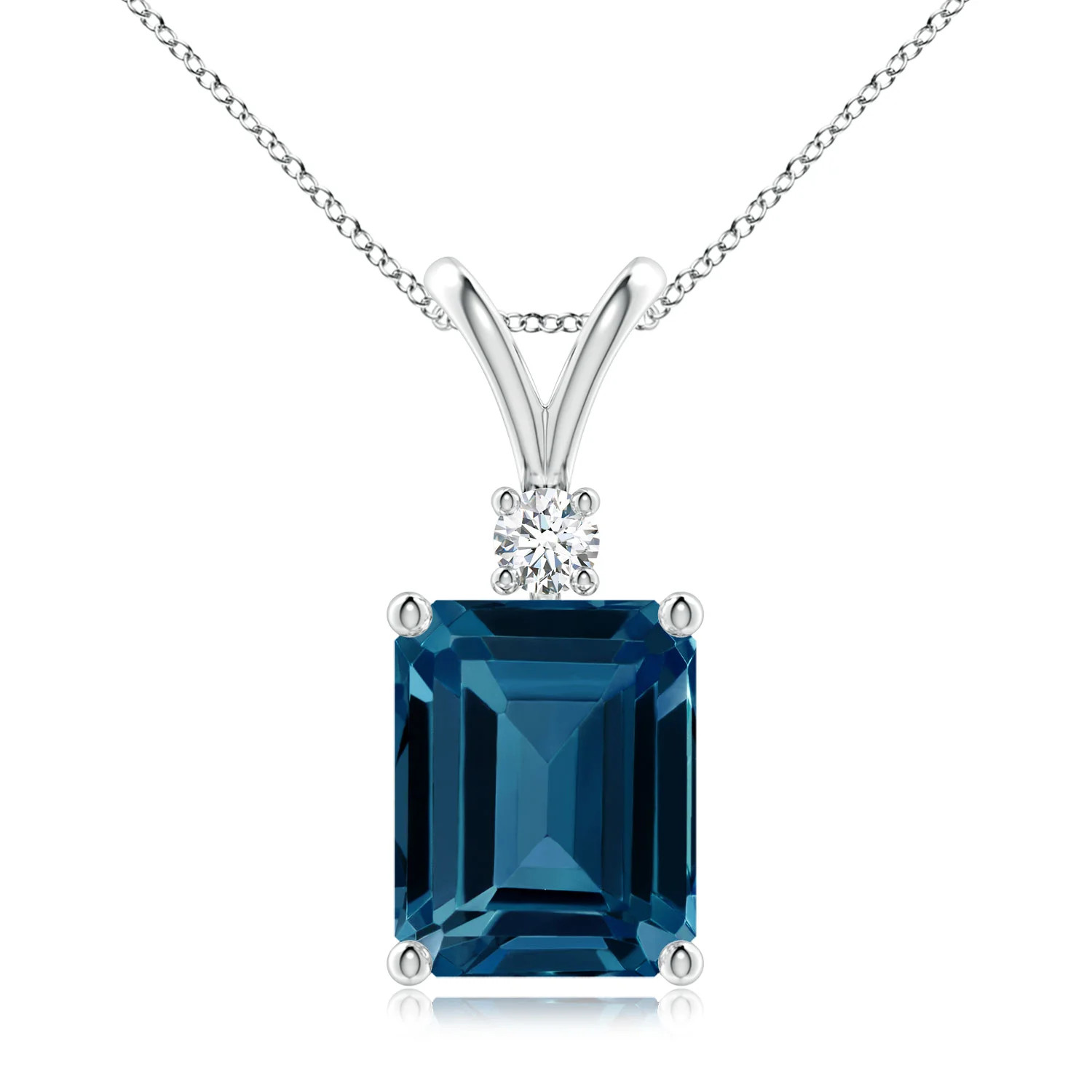 Emerald-Cut London Blue Topaz Solitaire Pendant with Diamond | Angara Inc.