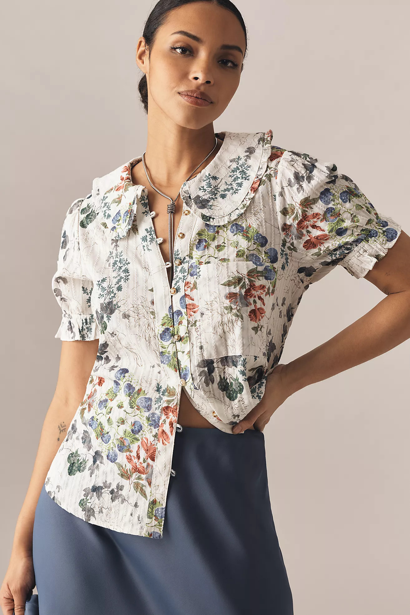 The Keira Collared Button-Front Blouse by Pilcro | Anthropologie (US)