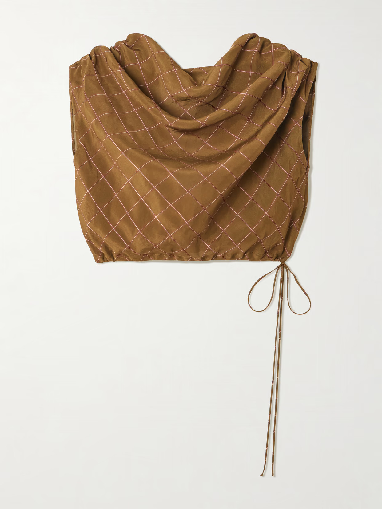 KALLMEYER - Naia Checked Draped Voile Top - Brown | NET-A-PORTER (US)